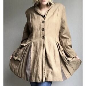 CABI 840 Treasure Hunter Trench Coat Jacket LIGHT BROWN Contrast Flare Insets XS